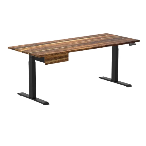 Desky Dual Hardwood Standing Desk With Drawer 180cm Black Ash Desktop and Matte Black Frame