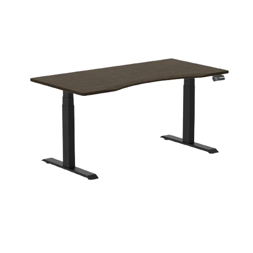 Desky Dual Ergo Edge Sit Stand Desk 150cm Dark Bamboo Desktop and Matte Black Frame