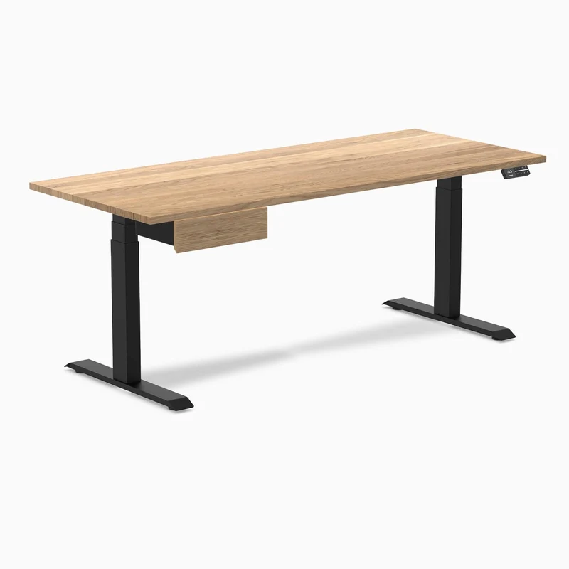 Desky Dual Hardwood Standing Desk With Drawer 180cm White Oak Desktop and Matte Black Frame