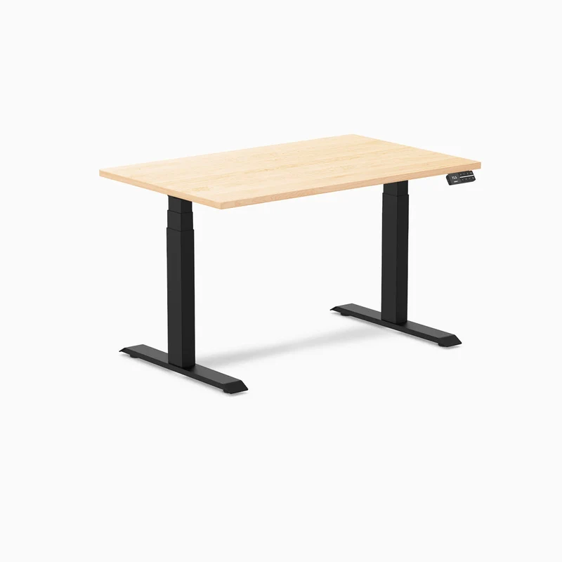 Desky Dual Hardwood Sit Stand Desk 120cm Maple Desktop and Matte Black Frame