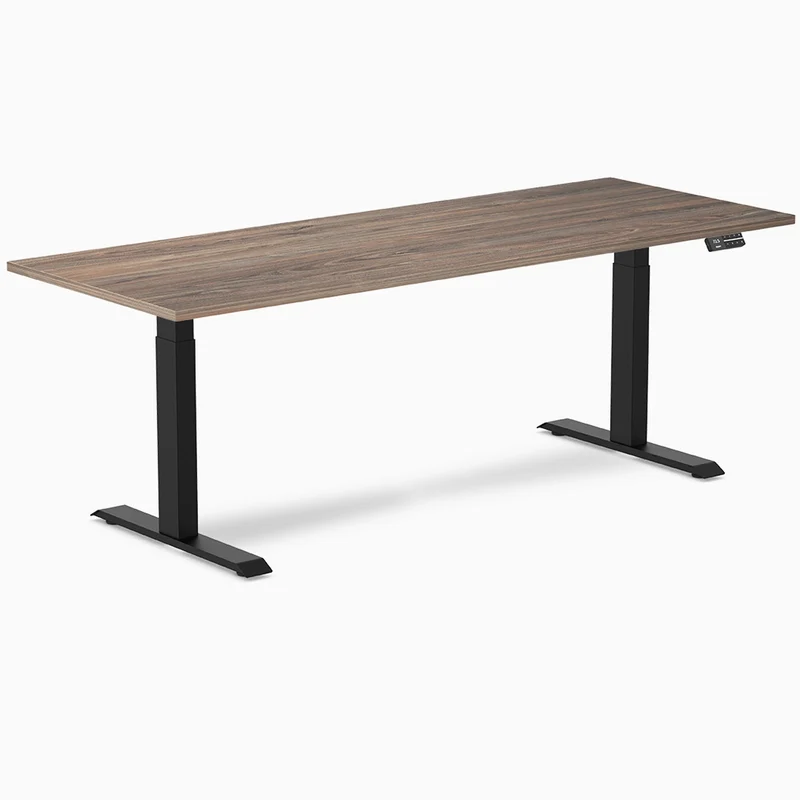 Desky Dual Melamine Sit Stand Desk 200cm Natural Walnut Desktop and Matte Black Frame
