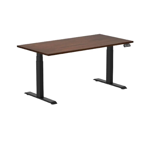 Desky Dual Rubberwood Sit Stand Desk 150cm Red Walnut Desktop and Matte Black Frame