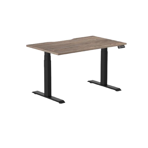 Desky Dual Scalloped Melamine Sit Stand Desk - Natural Walnut / 1200x750mm / Matte Black