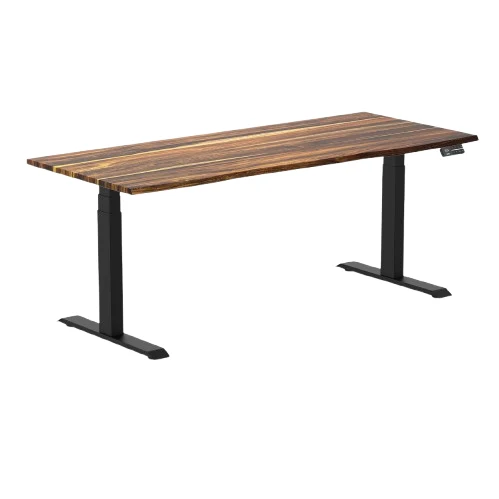 Desky Dual Hardwood Sit Stand Desk 200cm Saman Desktop and Matte Black Frame