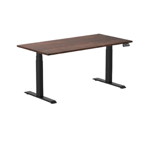 Desky Dual Softwood Sit Stand Desk 150cm American Rustic Pine Desktop and Matte Black Frame
