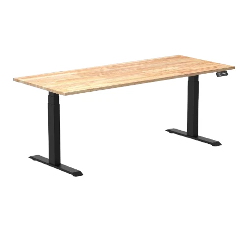 Desky Dual Rubberwood Sit Stand Desk 180cm Natural Timber Desktop and Matte Black Frame