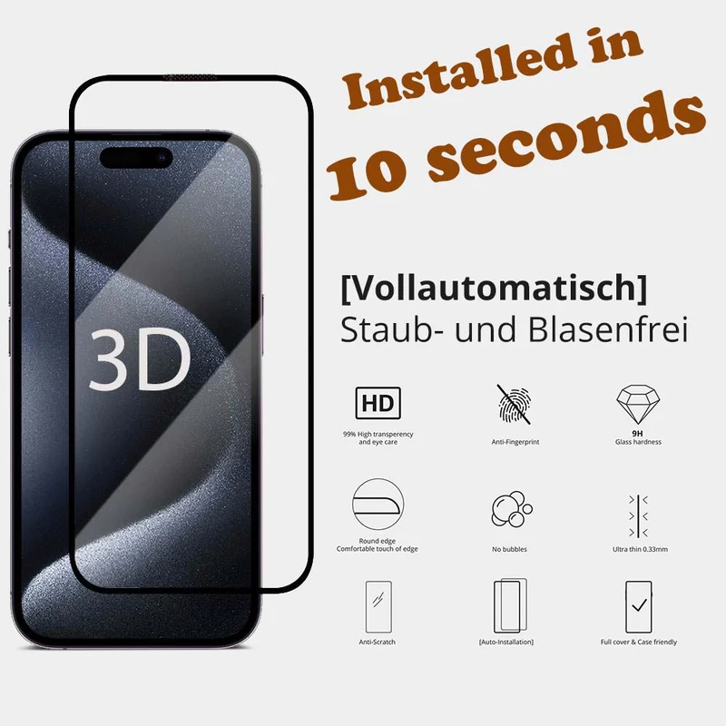 iPhone Panzerglas für Dummies [Auto-Installation] Staubfrei & Sorgenlos (10 Sek. Montage)
