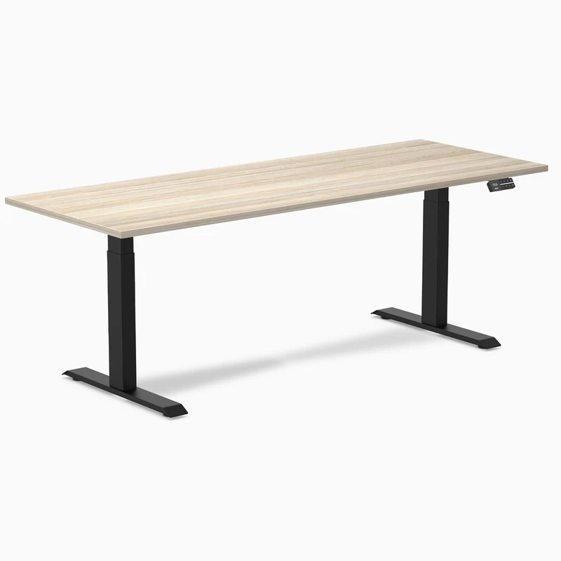 Desky Dual Melamine Sit Stand Desk 200cm Classic Oak Desktop and Matte Black Frame