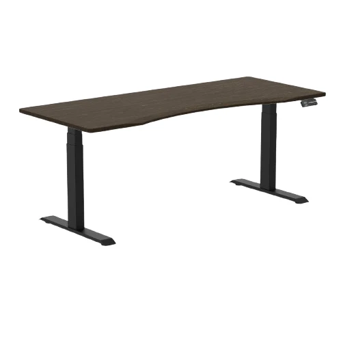 Desky Dual Ergo Edge Sit Stand Desk 180cm Dark Bamboo Desktop and Matte Black Frame