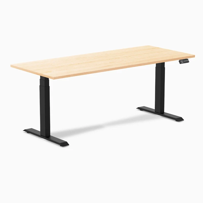 Desky Dual Hardwood Sit Stand Desk 180cm Maple Desktop and Matte Black Frame