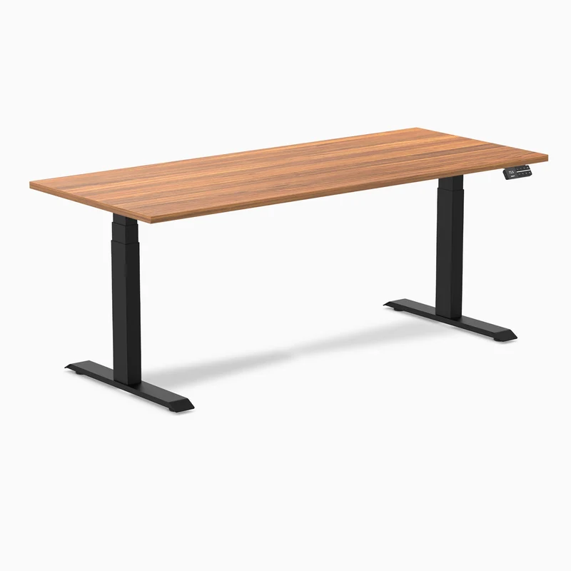 Desky Dual Melamine Sit Stand Desk 180cm Prime Oak Desktop and Matte Black Frame