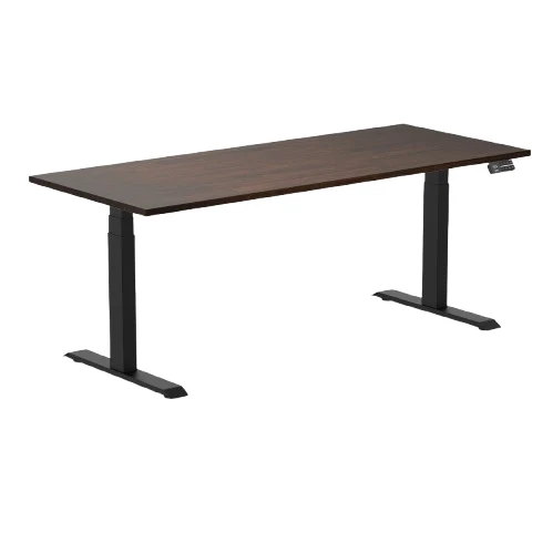 Desky Dual Rubberwood Sit Stand Desk 180cm Dark Walnut Desktop and Matte Black Frame