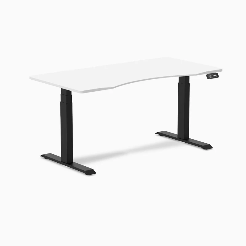 Desky Dual Ergo Edge Sit Stand Desk 150cm White Desktop and Matte Black Frame