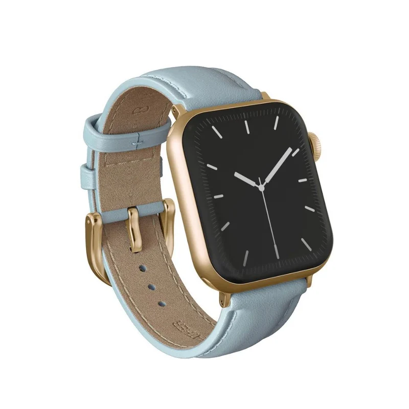 Burga Apple Watch 42/44/46/49 Leather Band - Gold Clasp (Light Blue)