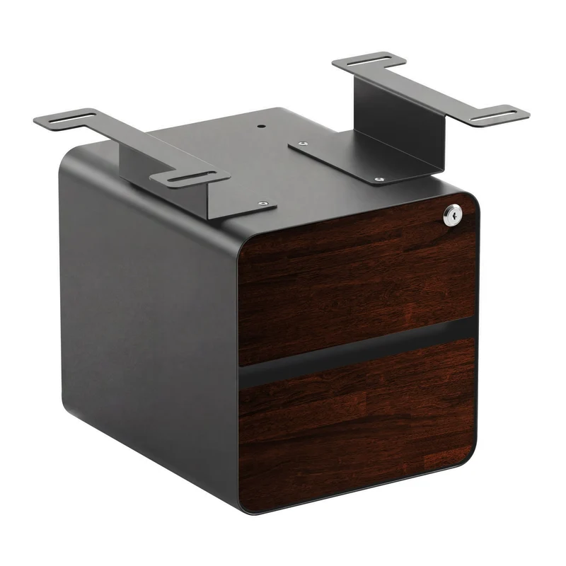 Desky Minimal Under Desk Cabinet - Dark Walnut Rubberwood / Space Grey
