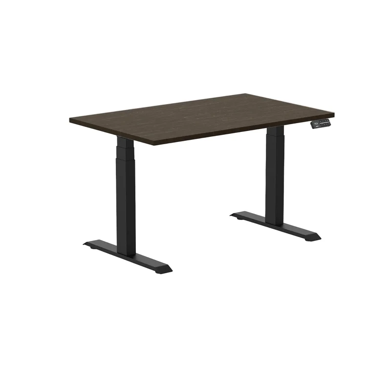Desky Dual Bamboo Sit Stand Desk 120cm Dark Bamboo Desktop and Matte Black Frame