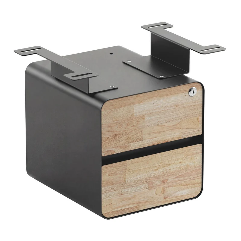 Desky Minimal Under Desk Cabinet - Natural Rubberwood / Space Grey