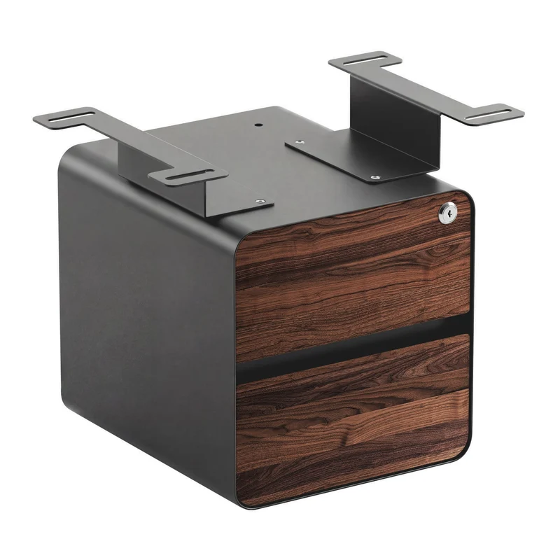 Desky Minimal Under Desk Cabinet - Walnut Hardwood / Space Grey