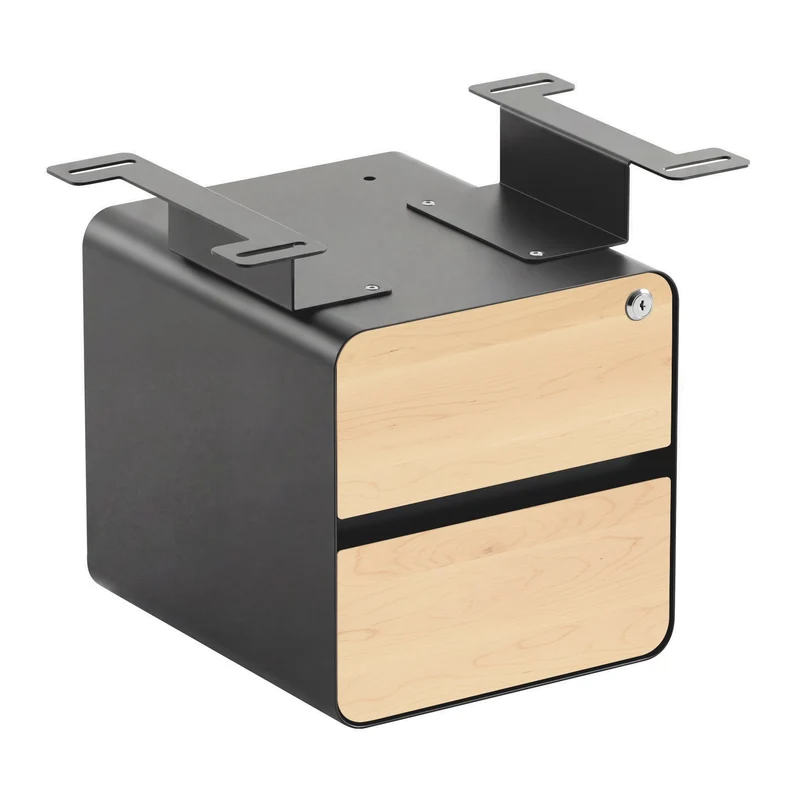 Desky Minimal Under Desk Cabinet - Maple Hardwood / Space Grey