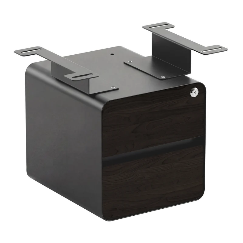Desky Minimal Under Desk Cabinet - Burnished Wood Melamine / Space Grey
