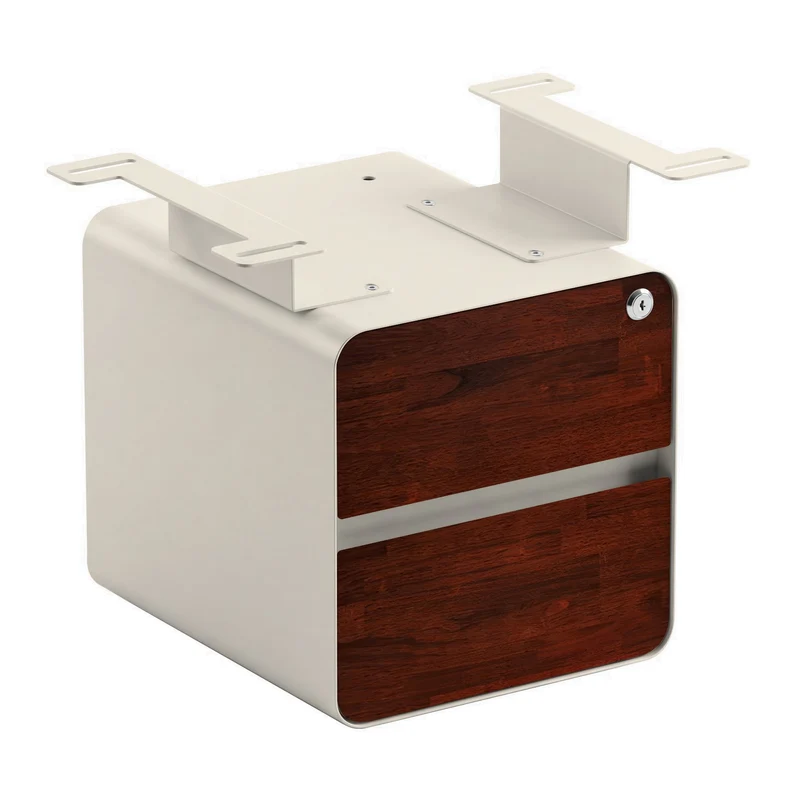 Desky Minimal Under Desk Cabinet - Red Walnut Rubberwood / Wheat