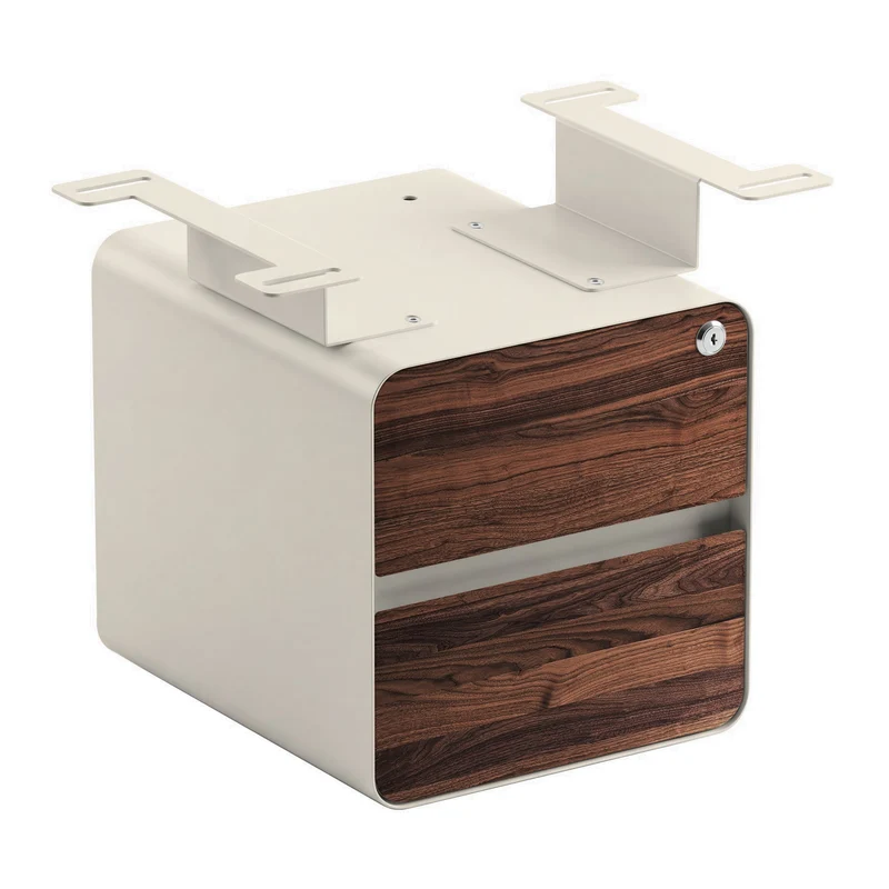 Desky Minimal Under Desk Cabinet - Walnut Hardwood / Wheat