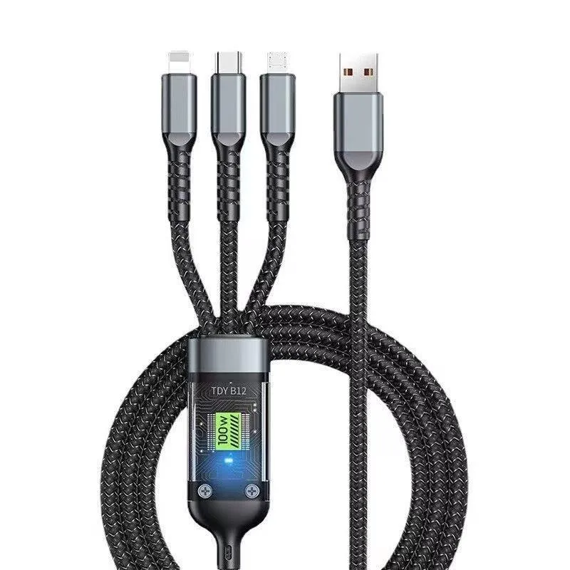 3-in-1 Fast Charging Cable 100W Power Display