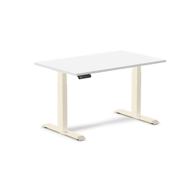 Desky Single Sit Stand Gaming Desk 120cm White Desktop and Wheat Frame