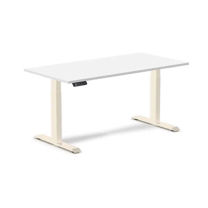 Desky Single Sit Stand Gaming Desk 150cm White Desktop and Wheat Frame