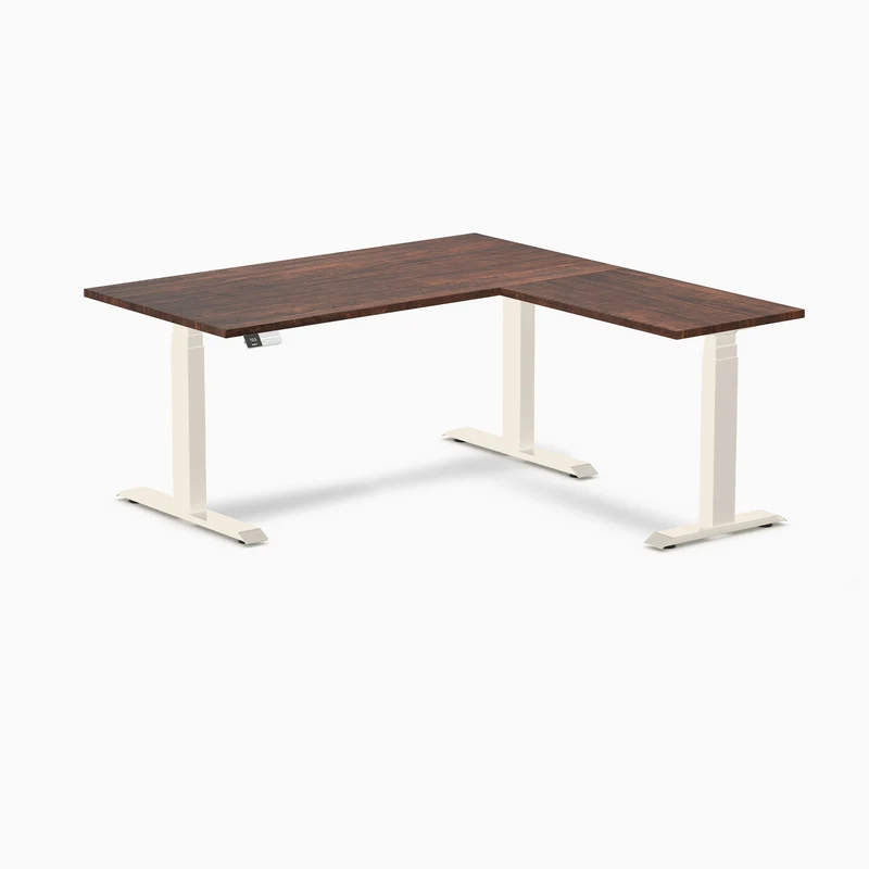 Desky Bamboo L-Shape Sit Stand Desk - 150 x 155 cm American Rustic Pine Top and Wheat Leg