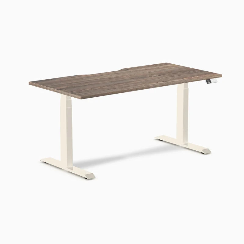 Desky Dual Scalloped Melamine Sit Stand Desk - Natural Walnut / 1500x750mm / Wheat
