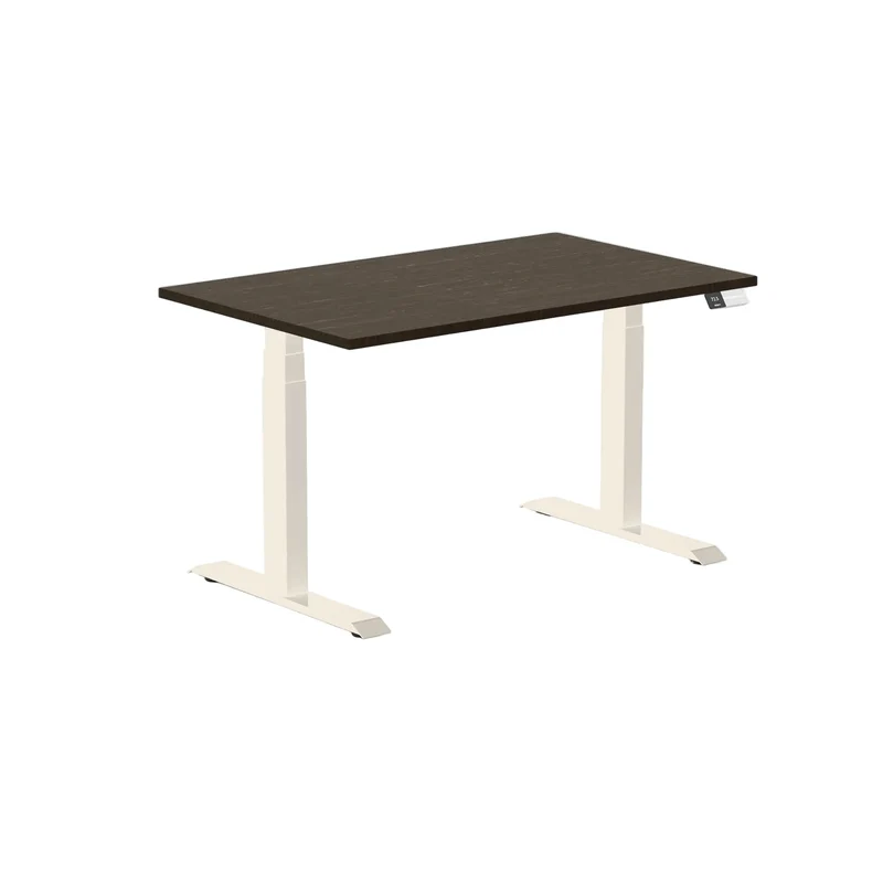 Desky Dual Dark Bamboo Sit Stand Desk 120cm and Wheat Frame