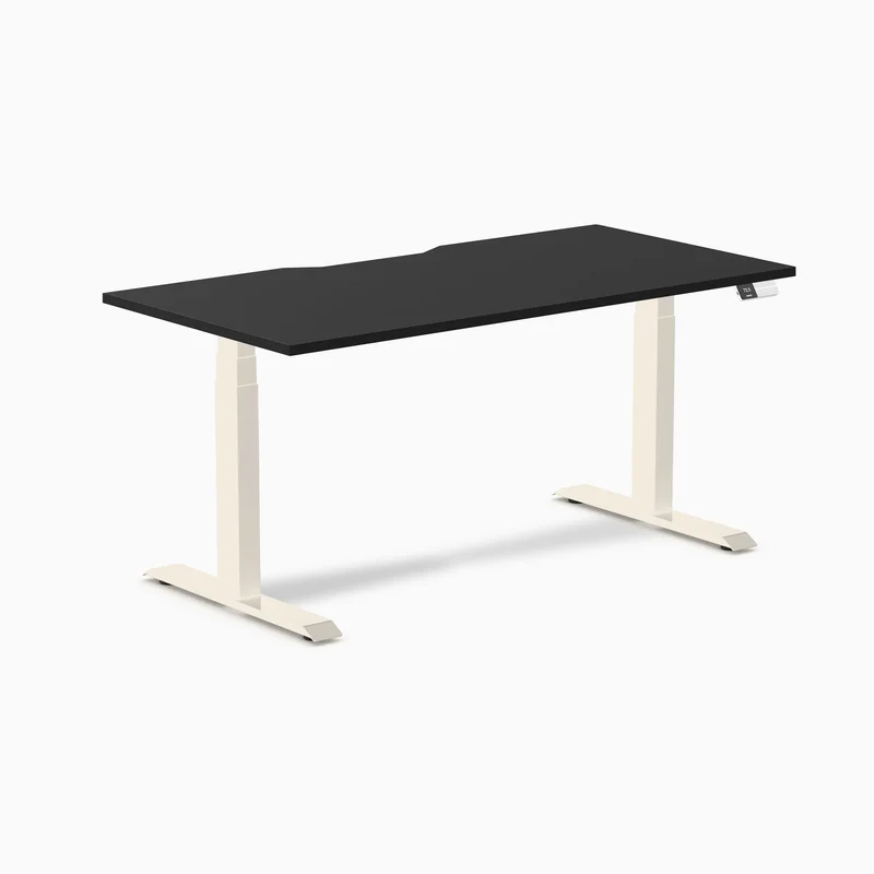 Desky Dual Scalloped Melamine Sit Stand Desk - Black / 1500x750mm / Wheat