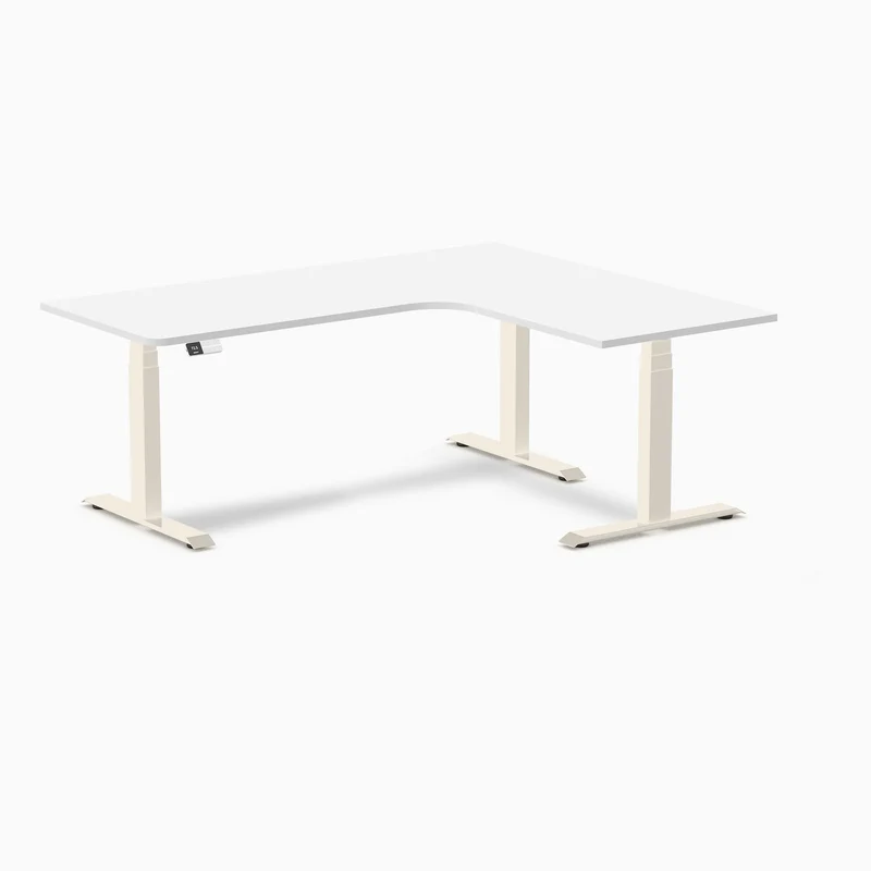 Desky L-Shape Melamine Sit Stand Desk 180cm - Right Return White Top and Wheat Leg