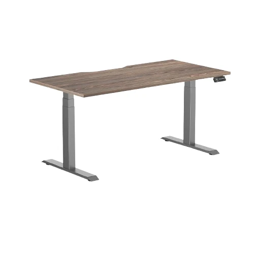 Desky Dual Scalloped Melamine Sit Stand Desk - Natural Walnut / 1500x750mm / Space Grey