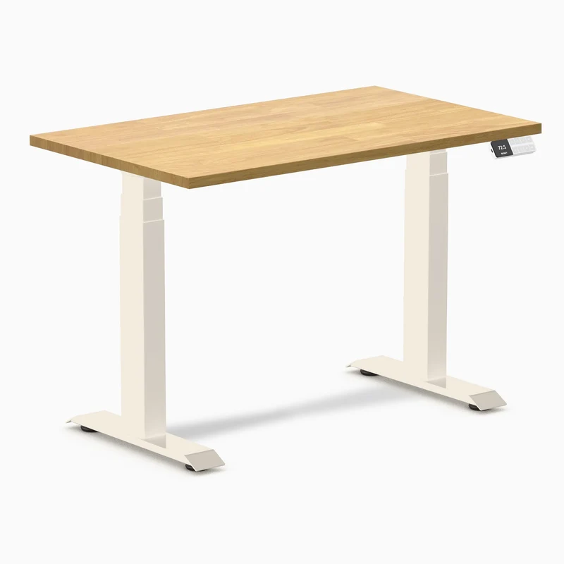 Desky Dual Mini Rubberwood Sit Stand Desk 100cm Light Oak Desktop and Wheat Frame