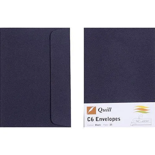 Quill C6 Coloured Envelopes Pack 25 (Black)