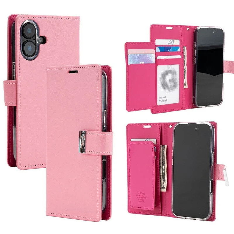 Goospery Rich Diary Wallet Case for iPhone 17 Pro Max - Pink, Non-Magsafe
